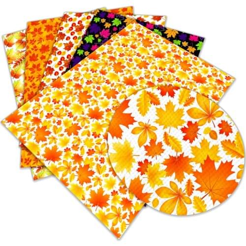 A4 22*X30CM Maple Leaves Printed Faux Leather for Hair Bows DIY Decoration Crafts