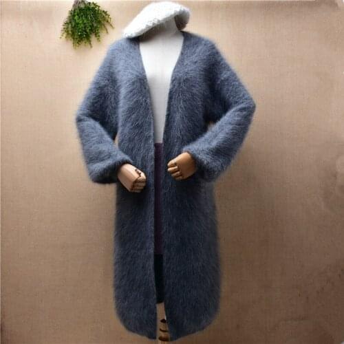 1.2KG knitwear inside female women winter thick warm hairy mink cashmere long sleeves loose long sweater cardigan sweater coat