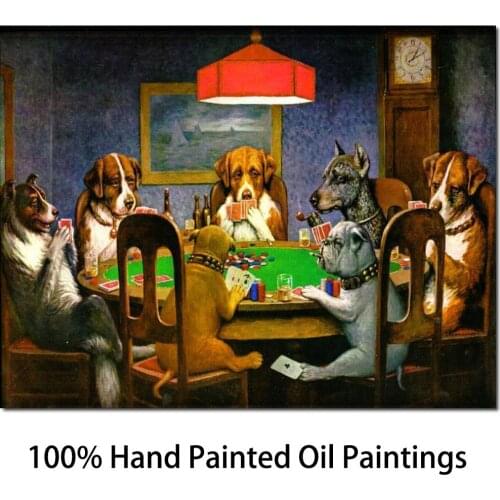 Canvas art oil paintings Dogs Playing Poker by C.M.Coolidge reproduction handmade modern lovely painting for room decor Framed