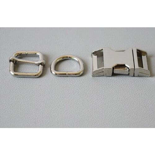 50 suit （metal buckle+adjust buckle+D ring set) 20mm retailing plated metal diy pet collar leash set parts accessories-slive