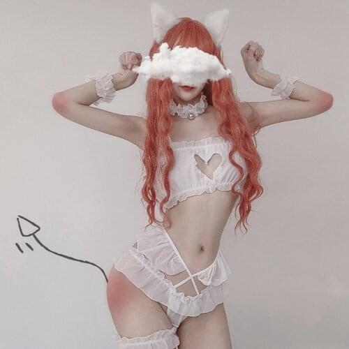 Lolita Woman Cosplay Sexy Sleepwear Flat Chest Uniform Underpants Cute Outfits Kitten Role Play Cat Girl Sexy Lingerie Set