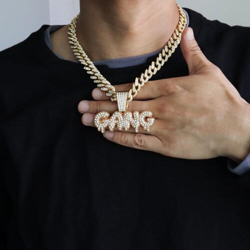 Hip Hop Jewelry For Men AAA Zircon Letter GANG Pendant With Iced Out Miami Cuban Link Chain Necklace Party Jewelry Gifts