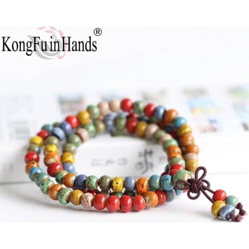 Ceramic Multilayer Bracelet Colorful Round Beads 0.6cm Diameter 54cm Long Flexible Rope Vintage Style Beaded Bracelets For Women