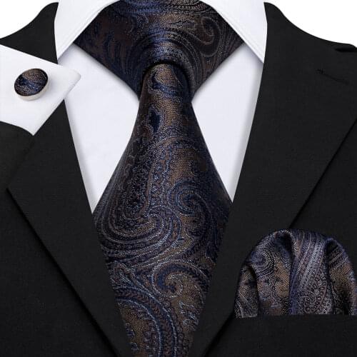 Barry.Wang Fahsion Designer Brown Paisley Mens Silk Ties Gravat Ties Hanky Box Set Gifts For Men Wedding Groom Neckties LS-5163