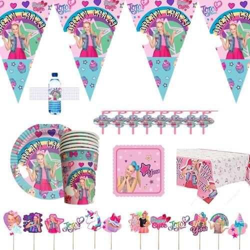 JOJO siwa Party supplies Favors set JOJO siwa Napkins Plates Tablecloth Cups Knives Forks Spoons Birthday Party Decoration Kids