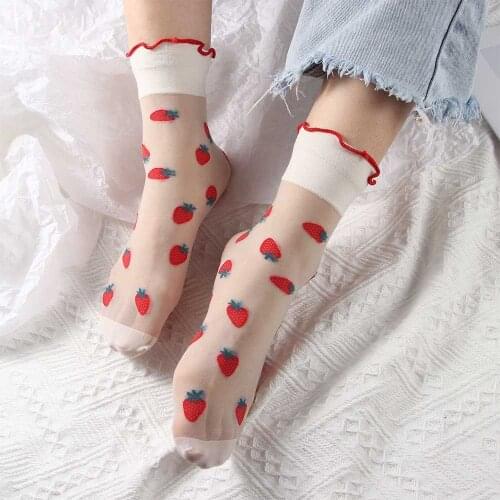 Summer Transparent Tube Socks Strawberry Lolita Style Lace Socks Female Japanese Cute Breathable INS College Style Hosiery