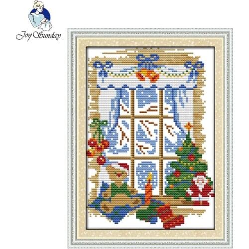 New 2017 DIY Scenery Style Christmas Out of The Window Joy Sunday Chinese Style Cross Stitch Christmas gift Factory Outlet
