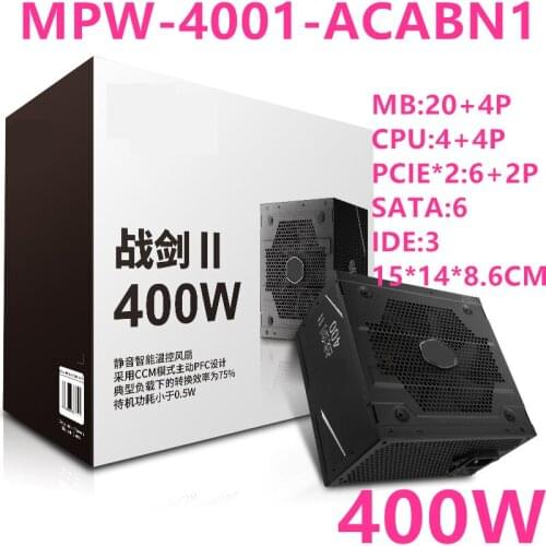 New PSU For Cooler Master Brand Sword War II 400W GTX1650 Intelligent Temperature Control Host Power Supply MPW-4001-ACABN1