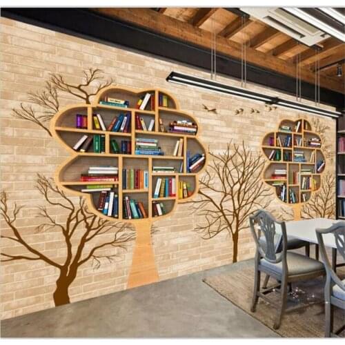 Beibehang Wallpaper custom large-scale high-end bookstore book nostalgic background wall background painting papel de parede