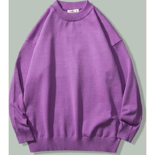 Harajuku Plain Campus Student Knitted Sweaters Men Hip Hop Solid Color Casual Loose Sweater 2021autumn Couple Round Neck Pullove