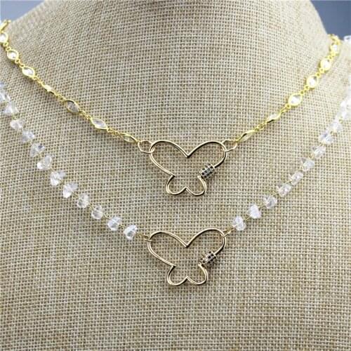 16inch 5pcs/lot New design cz butterfly shape clasp necklace,cubic zircon component,plated rosary chain necklace wholesale