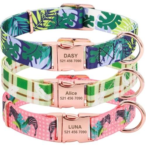 Personalized Dog Collars Engraved Custom Printed Dog ID Tag Collar Anti-lost Nylon Pet Collars For Small Medium Large Dogs Pink