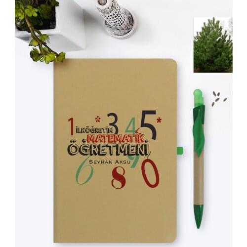 Personalized Primary Mathematics Teacher Environmentalist Notebook and Seeded Pen Set-1