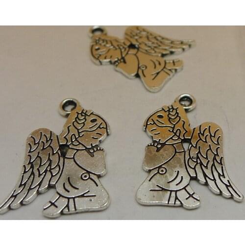 Nevstop 100Pcs/lot Antique Silver Praying Angel Charms 25x15mm Fairy Pendant DIY Jewelry Accessories