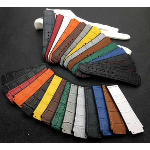 Luxury brand 25mm*19mm Leather Rubber silicone Watchband butterfly Buckle for Hublot strap for Big Bang belt classic fusion logo