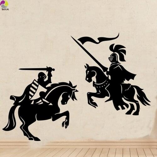 Knight Warrior Wall Sticker Kids Room Living Room Medieval Dragon Slayer horse Solider Army Wall Decal Bedroom Vinyl Decor