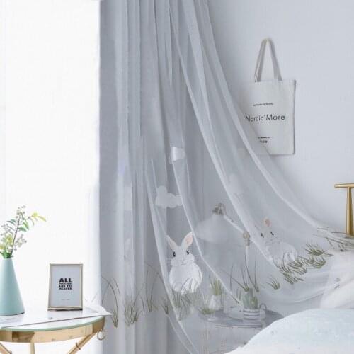Cartoon White Rabbit Tulle Curtain For Kids Girl Boy Bedroom Tower Embroidered Net Fabric Kitchen Window Treatment Blinds zh058C