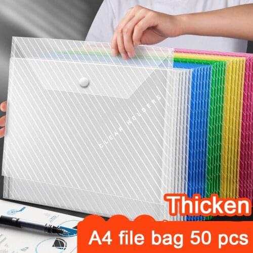 50pcs A4 Thickened Large-capacity Storage Bag File Bag Transparent Plastic Student File Information Pocket Folders Stationery