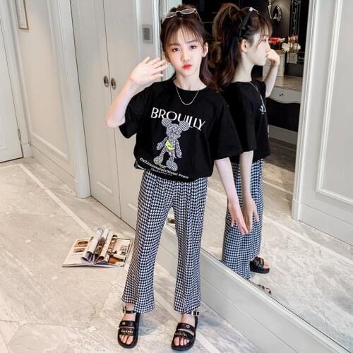 Girls Suits T-shirt + Pants Sets Kids Teenagers 2021 Scoop Spring Autumn Tracksuits Cotton Children Clothing Sportswear
