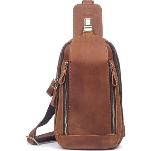 Vintage Men Chest Bag Shoulder Bag Fashion Business Leather Crossbody Sling Messenger Bags Chest Daypack For Men Cool