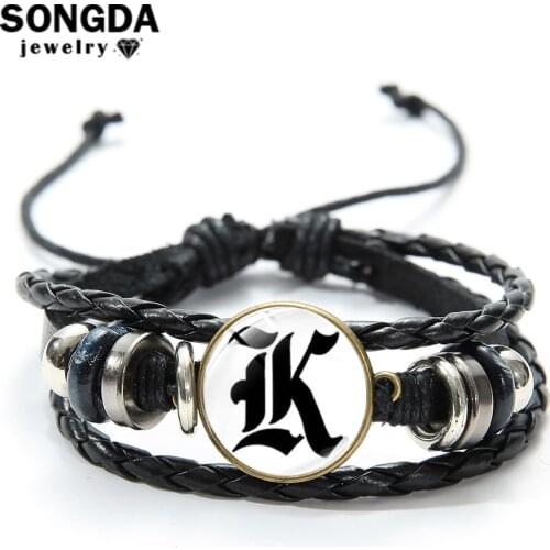SONGDA Vintage 26 Alphabet A-Z Old English Letters Bracelet Fashion Name Initials Casual Braided Leather Bracelets for Men Women