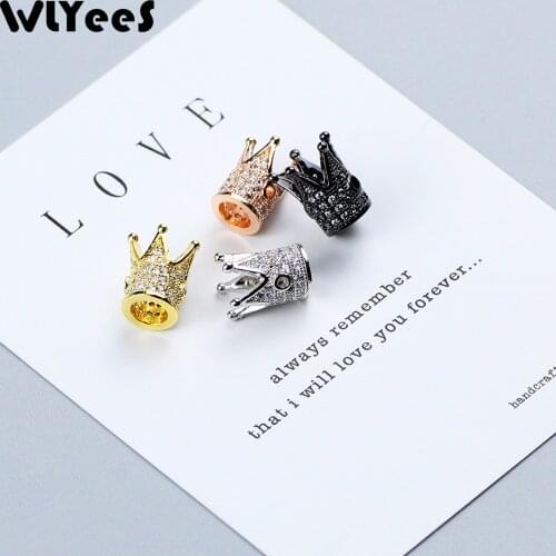 WLYeeS 4pcs White CZ Crown Pendants Copper beads 12*8mm Micro-Inlay Crystal Metal Spacer Loose beads Jewelry bracelet making DIY
