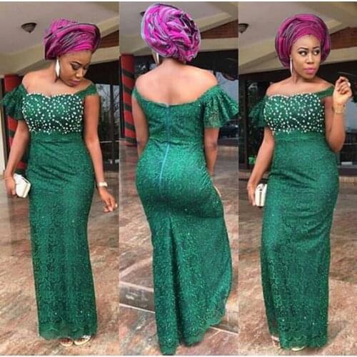 Aso Ebi Green Evening Dresses Mermaid Appliques Beadings Off The Shoulder Blush Custom Made African Girls Long Gowns