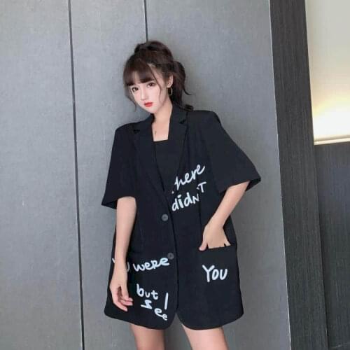 Short Sleeve Suit Jacket Women Thin Summer 2021 Korean Loose Oversize Casual Profile Fried Street Small Suit Blazer Women Tops