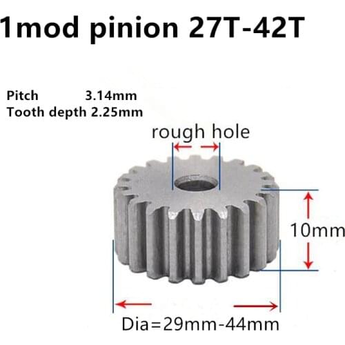 MOD1 gear rack 27 teeth-42 teeth no hardened thickness 10mm 1 module gear pinion cylindrical spur gear customized