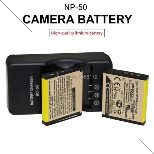 2pcs NP-50 NP50 D-LI68, DLI68 FNP50 D-L168 Battery+BC-50 Charger for Fujifilm BC-50 X10 X20 XF1 F50 F75 F665 F900 F775