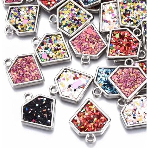 100pcs Mixed Color Acrylic Pendants Glitter Sequins Star Diamond Shape Pendants for Necklace Making DIY Jewelry Accessories