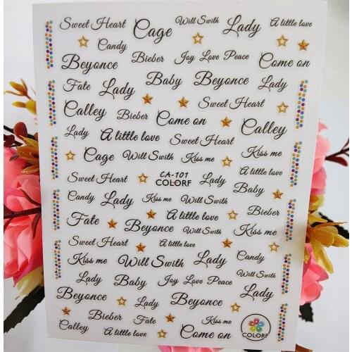 3D Nail Sticker Come on Baby Sweet Heart Letters Stars Nail Art Decoraciones Decals Foil Manicure Design Accessories