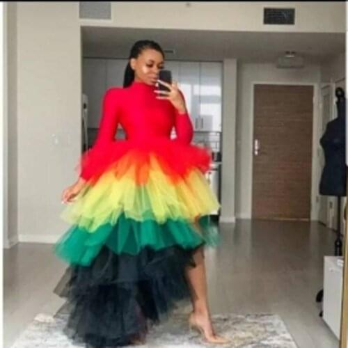 Asymmetrical High Low Tiered Tulle Skirts For Women Multi Color Long Women Skirt Female Tutu 2020 Custom Rainbow Skirt