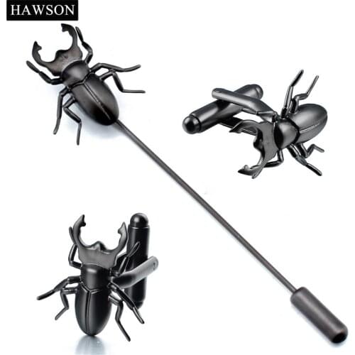 Free Shipping Black Beetle Brooches Pin CuteCufflinks Lapel Pin Set Party Gift Jewelry Accessory