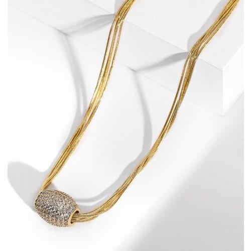 Aesthetic Shiny Oval Pendant Golden Thread Necklace For Women Chain On The Neck Design Accessories Vintage Jewelry Gifts Choker