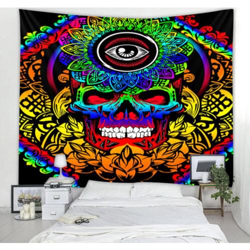 Demon Skull Illustration Decorative Tapestry Art Deco Blanket Hanging Bedroom Living Room Decoration Mystery Mandala Bohemia