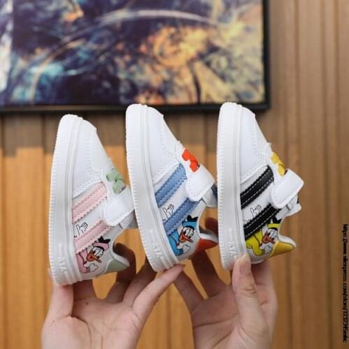Disney White Casuals Shoes Kids Boy Girl Brand Children Sneaker Donald Duck Kids Sports Shoes Toddler Walking Shoes 0-3 Year