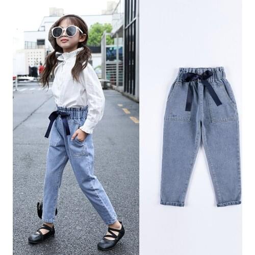 2021 Girls Casual Pants Denim Jeans Spring Fashion Clothes Kids Costume Trousers Clothing For 1-10 Years Children