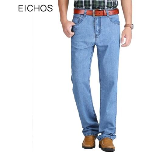 Plus Size Mens Jeans Business Casual Blue Jeans Straight Trousers Summer New Soft Cotton Fabric Denim Pant Male Loose Style