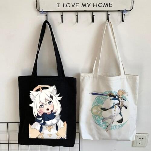Genshin Impact Anime Fashion Canvas Bag Harajuku Gothic Shopper Large Capacity Womens Bag Vintage Shoulder Bag Classic Tote Bag