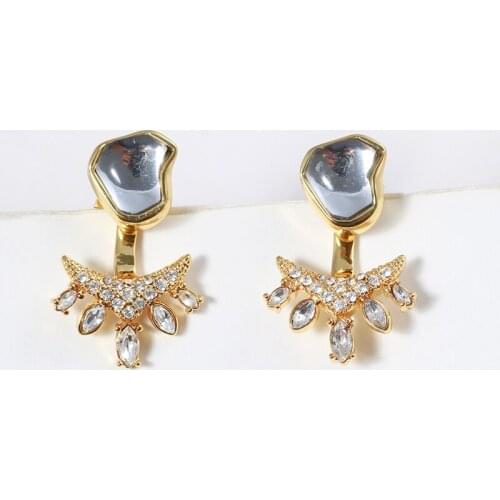 Ins wind inlaid irregular cut rhinestone fan-shaped suspension detachable dual-use earrings elegant temperament earrings