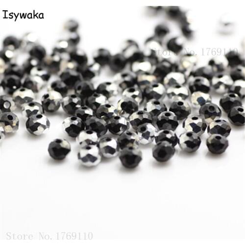 Isywaka Black Silver Color 4mm 145pcs Rondelle Austria Crystal Glass Beads Loose Faceted Round Beads Jewelry Making