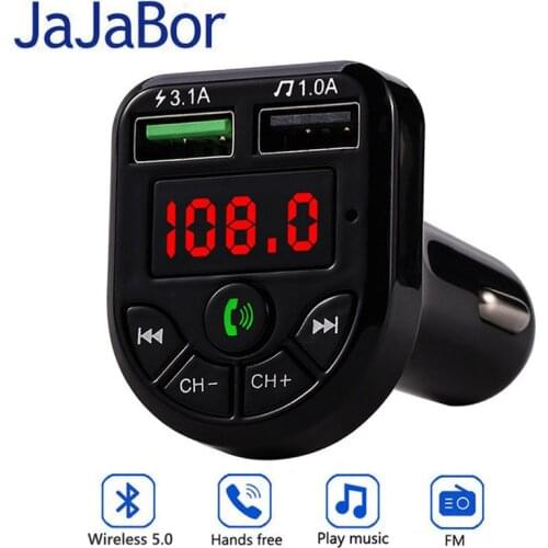 JaJaBor FM Transmitter FM Modulator Bluetooth 5.0 Car Kit Wireless Handsfree Car MP3 Music Player Dual USB 3.1A Car Charger