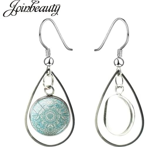 JOINBEAUTY 2020 Charm Mandala Art Picture Teardrop Pendant Earrings Glass Dome Water Dangle Earrings Henna Yoga Jewelry A202
