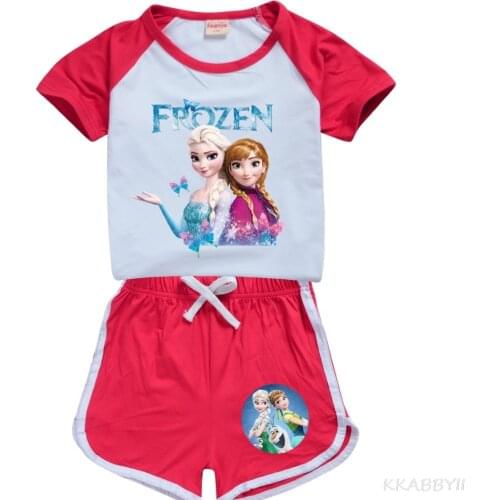 Frozen Children Clothes Set T-shirt Kids Clothing Summer Pajamas Casual Cartoon Cotton Boys Home Shorts Tops Panties