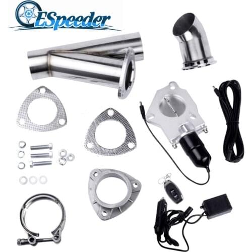 ESPEEDER 2'' Stainless Steel Headers Electric Butterfly Exhaust Y Pipe CutOut With Remote Control Valve Catback Downpipe Kit Car