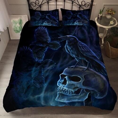 Suger skull crow realistic 3d duvet cover set usa king queen full twin size uk single bed linen set