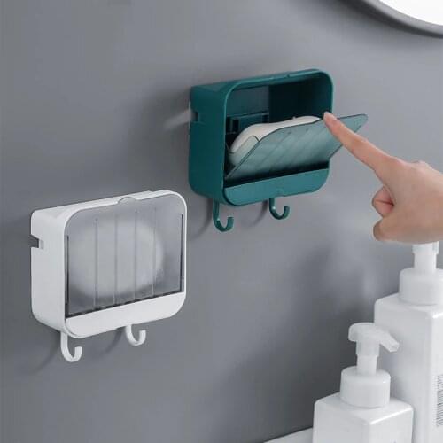 Creative Wall Mounted Soap Box With Lid Grids Soap Draining Rack Bathroom Soap Holder Bathroom Storage Box Soap Holder