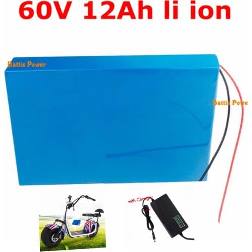 60V 12Ah Lithium-ion Battery 18650 BMS for two Wheel Foldable citycoco scooter 350w 750w motor Replacement + 2A charger