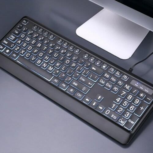 LX9B Large Font Print USB LED Backlit Keyboard 104 Keys Full Size Computer Keyboard for Seniors and Low Vision Individuals
